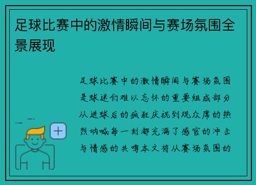 足球比赛中的激情瞬间与赛场氛围全景展现