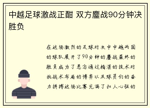 中越足球激战正酣 双方鏖战90分钟决胜负