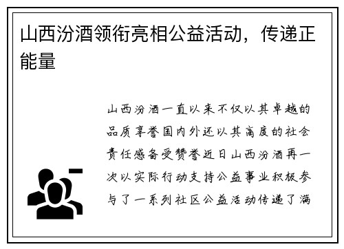 山西汾酒领衔亮相公益活动，传递正能量